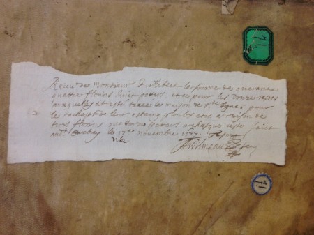 MAC , DEL Bib. Ms. 71 - Quittance pour le rachat de l'étain et du plomb par la maison Ste Agnes - nov 1677
